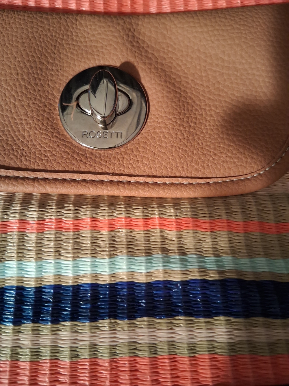 Rosetti Tan Leather-Trim Woven Multicolor Crossbody